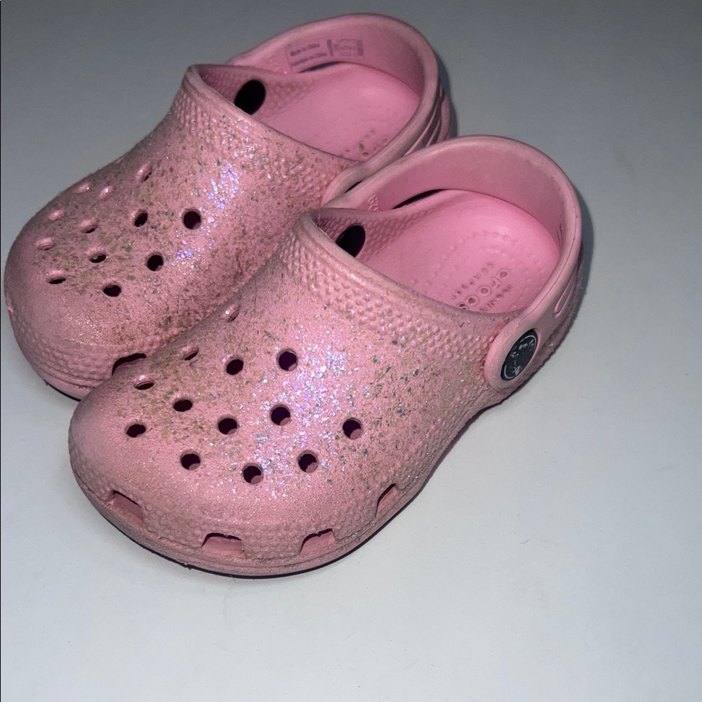 CROCS Kids Glittery Pink Sandals - Picture 3 of 10